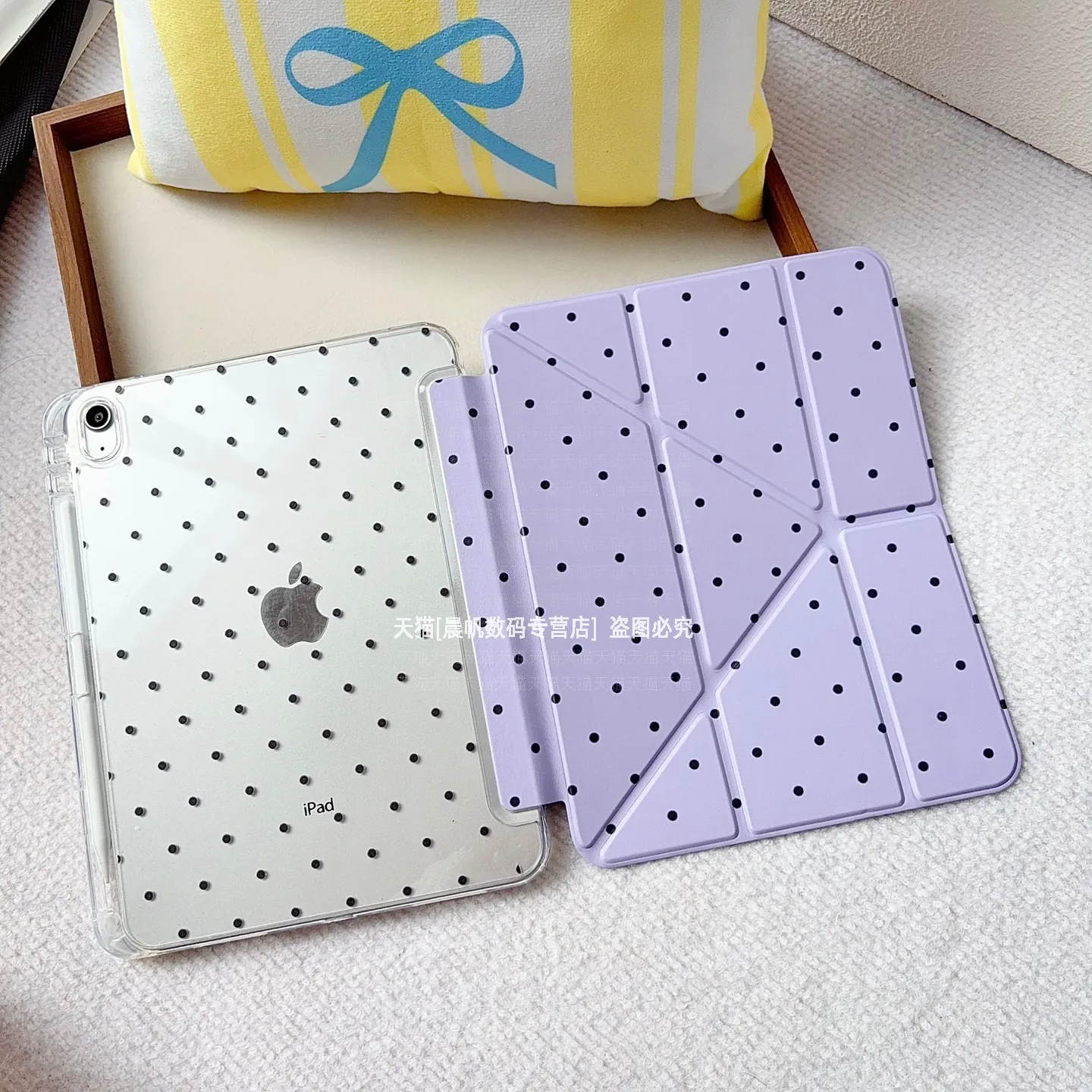 Ins Korean Purple Dots Y-Fold Y2K Tablet Case For iPad Pro 13in 11th M5 M4 12.9in A16 7/8/9/10th Air4/5/6/7 11in M2M3 Mini Cover