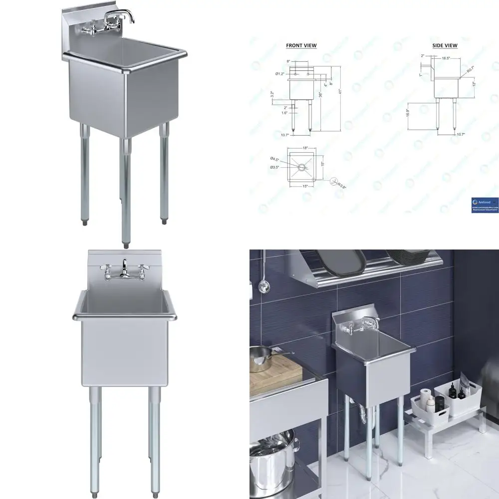 

Stainless Steel Utility Sink for Kitchen, Restaurant, Laundry, and Garage | 304 Grade | NSF Certified | 15 x 1 Bowl Size