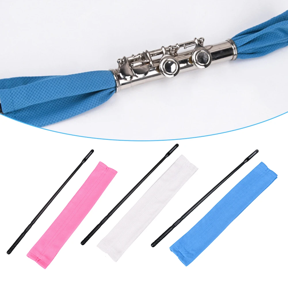 Silicone Flute Cleaning Rod With Absorbent Cloth 34.6cm Multifunctional Instrument Cleaner For Flutes & Piccolos Pink Blue Grey