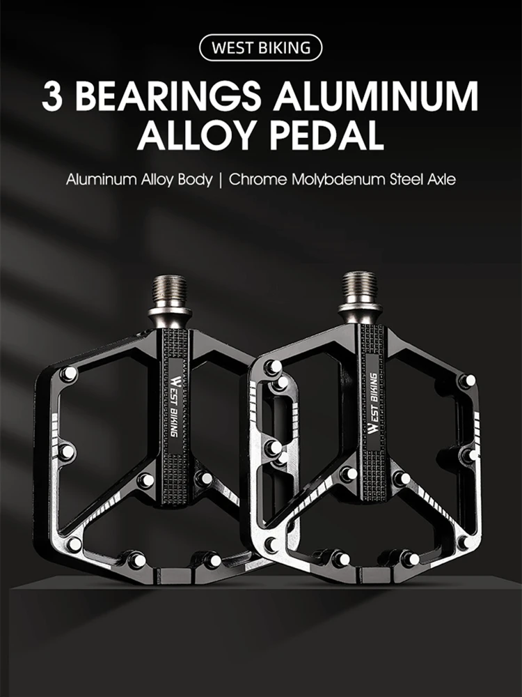 WEST BIKING 3-Lager Fahrradpedale aus Aluminiumlegierung für MTB, Mountainbike, Rennrad und BMX - Rutschfeste Flachpedale als Fahrradzubehör – Detail 2