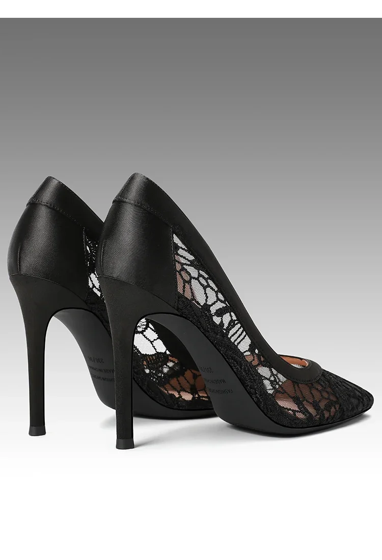 Size 31-44  3/6/8/10cm High Heels Lace Thin Heel Large Size Women Shoes Bride Pumps Ladies Wedding Shoes Pointed