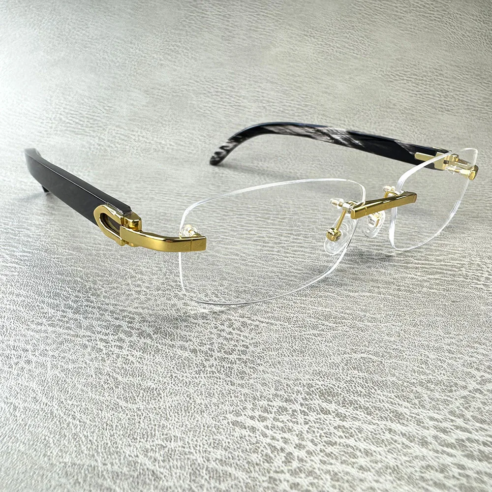 

Eyeglass Frames Rimless Classic Vintage Square Handmade Buffalo Horn Stripes Prescription Glasses Frames Optical Lenses Eyewear