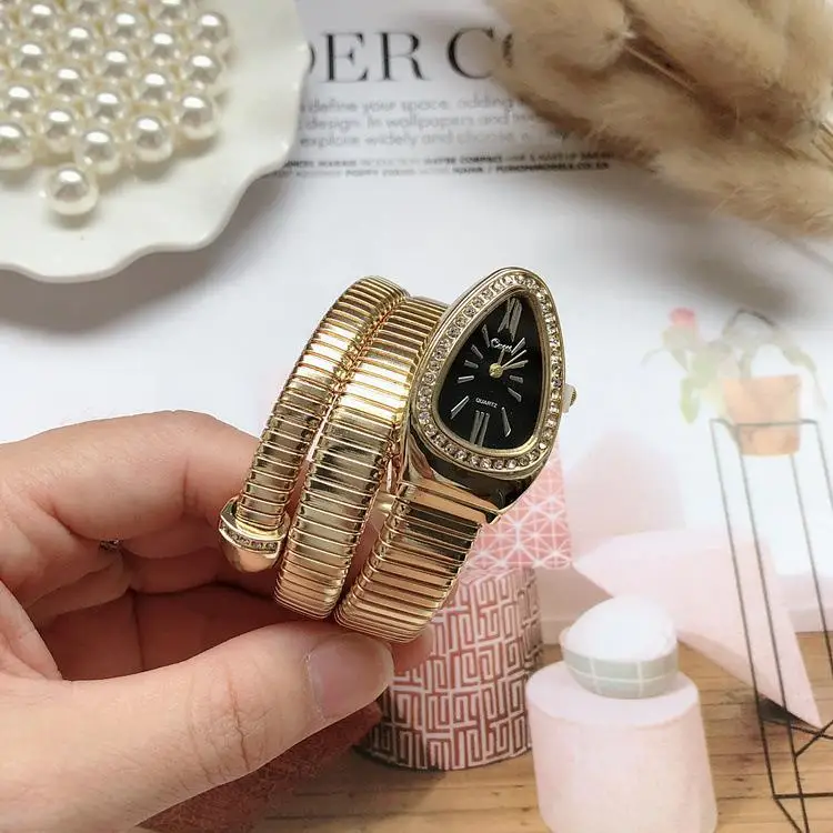 Luxury Brand Women Watch Snake Quartz Ladies Gold Watch Diamond Wristwatch Female Fashion Bracelet Watches Clock reloj mujer