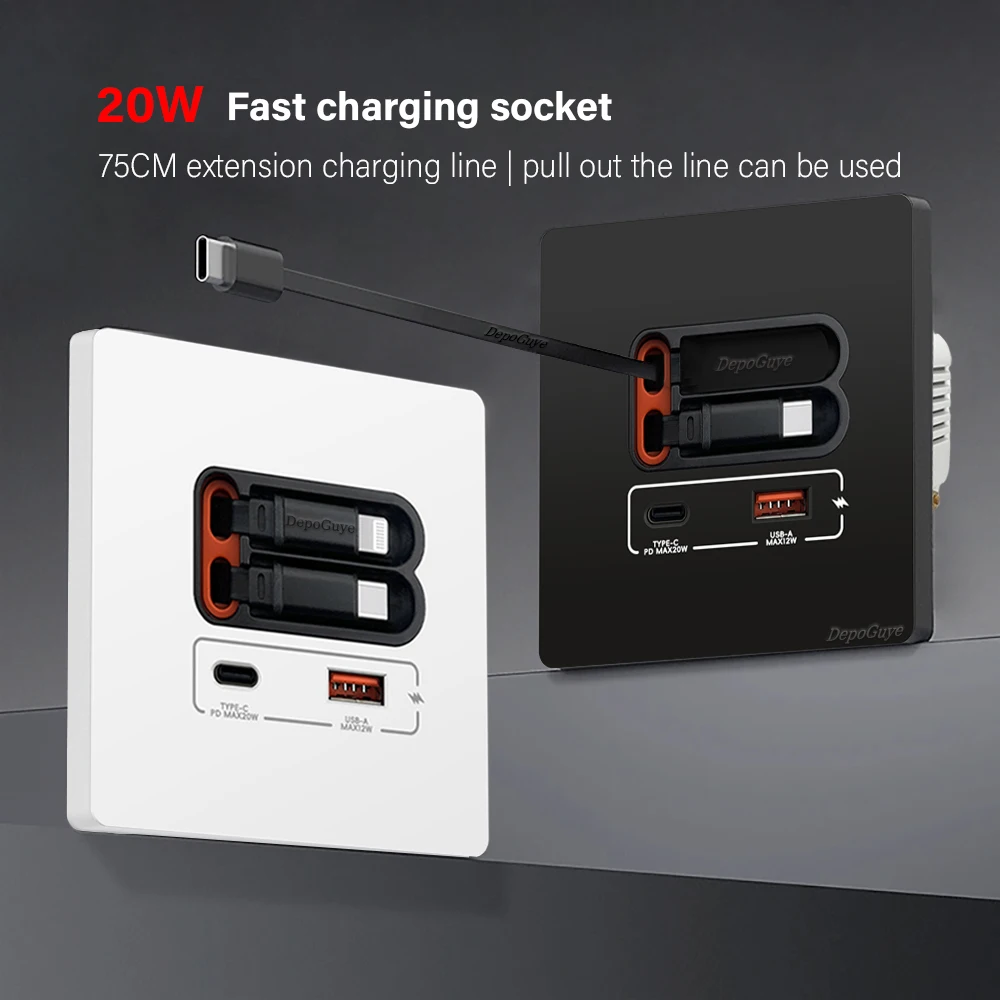 

Универсальная панель ADEA Eu с двумя портами USB-C 20 Вт для быстрой зарядки, розетка Type-C для зарядки мобильных телефонов