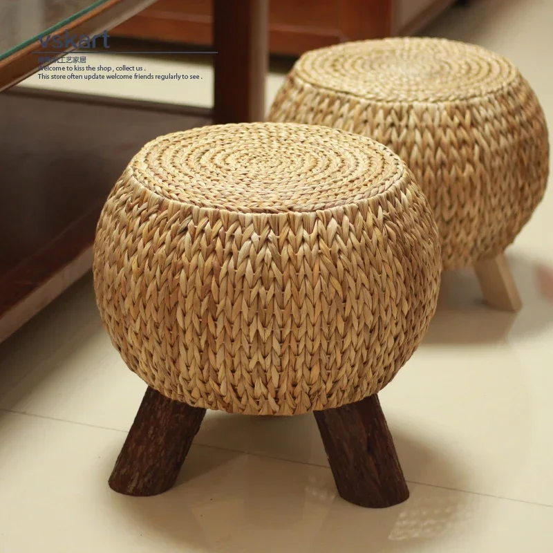 

Vine woven low stool Creative home balcony stools Personalized tatami Cute Grass Cushion Seat Rural style Practical furnitures