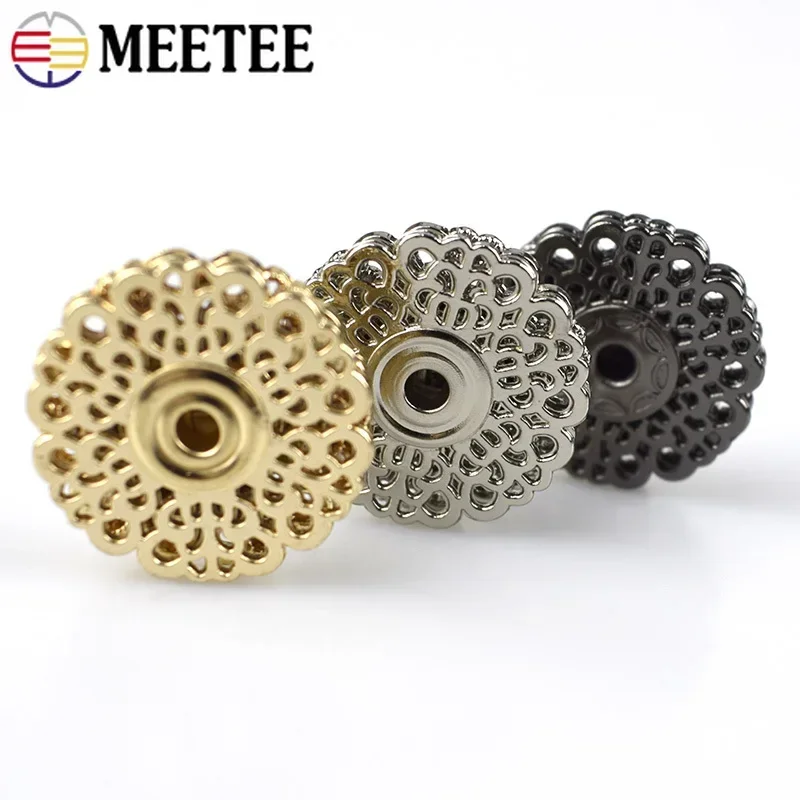 Meetee 10sets Scrapbooking Decor Metal Buttons Snap Stud Fastener Hollow Press Buckles for DIY Sewing Jacket Coat Clothes Craft