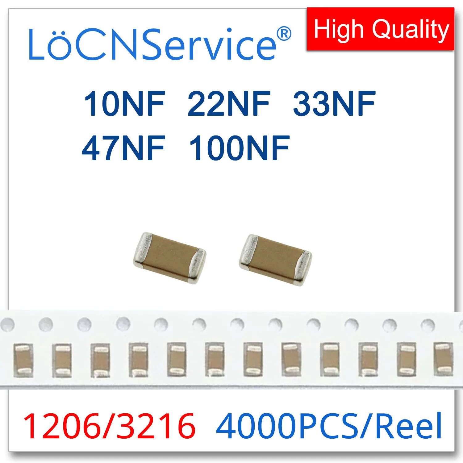 

LoCNService Capacitor 4000PCS 1206 3216 X7R RoHS 50V 10% K 10NF 22NF 33NF 47NF 100NF High quality 103 223 333 473 104