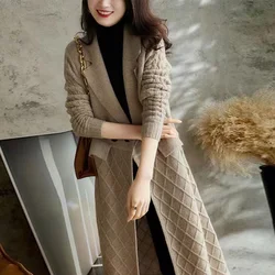 Korean French Style Cashmere Sweater Ladies Wool Windbreaker Cardigan New Autumn Winter Women Knitted Sweater Long Cardigan Coat