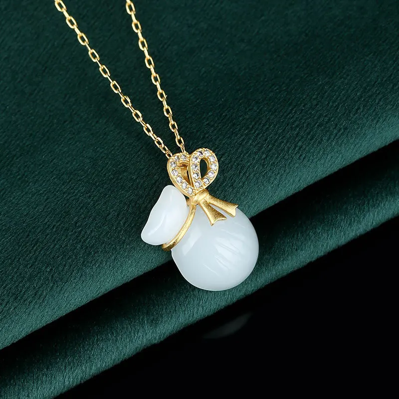 Chinese Style Cheongsam Hanfu Necklace Water Bottle Money Bag Temperament Imitation Hetian Jade Pendant Retro Chinese Necklace