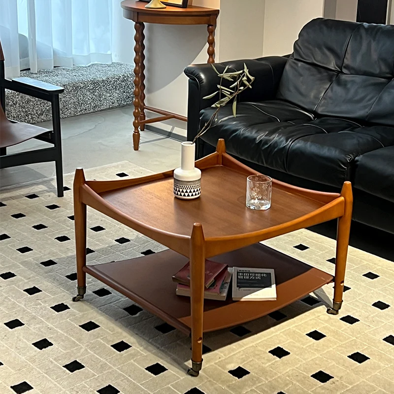 

Coffee table movable trolley retro teak sofa solid wood edge table medieval corner table