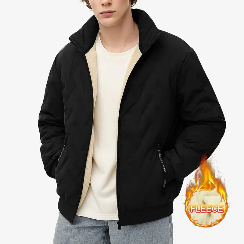

Зимняя мужская теплая куртка на молнии, ветрозащитное пальто, спортивная толстая флисовая куртка с воротником-стойкой, однотонная мужская повседневная модная уличная одежда