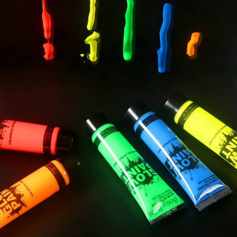 6/8/24pcs Body Art Paint Neon Fluorescent Party Festival Halloween Cosplay Makeup Party Tools Kids Face Paint UV Glow Painting