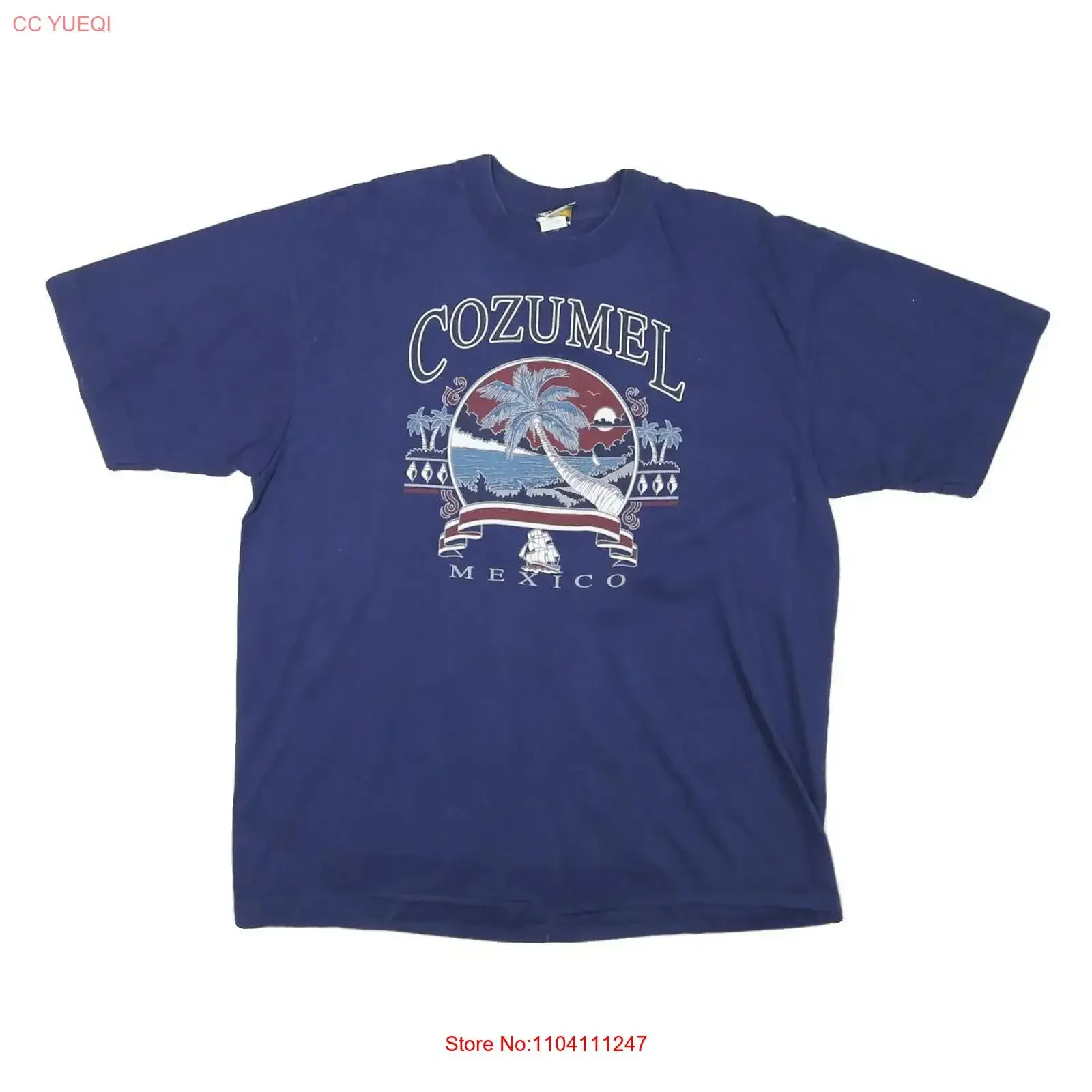 Camiseta PANCHO para Hombre, Azul, Cozumel México, Talla XL, Cuello Redondo, Estilo Vintage Lavado, Gráfico, Transpirable, Informal, Unisex, para Uso Diario