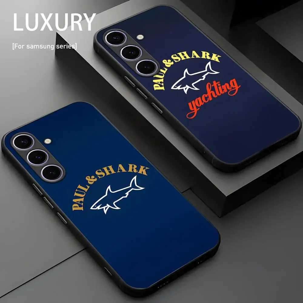 Vogue P-paul S-ha-rk Brand Phone Case For Samsung Galaxy S25 S24 S23 S22 S21 S20 Plus Ultra Note20 Soft Black