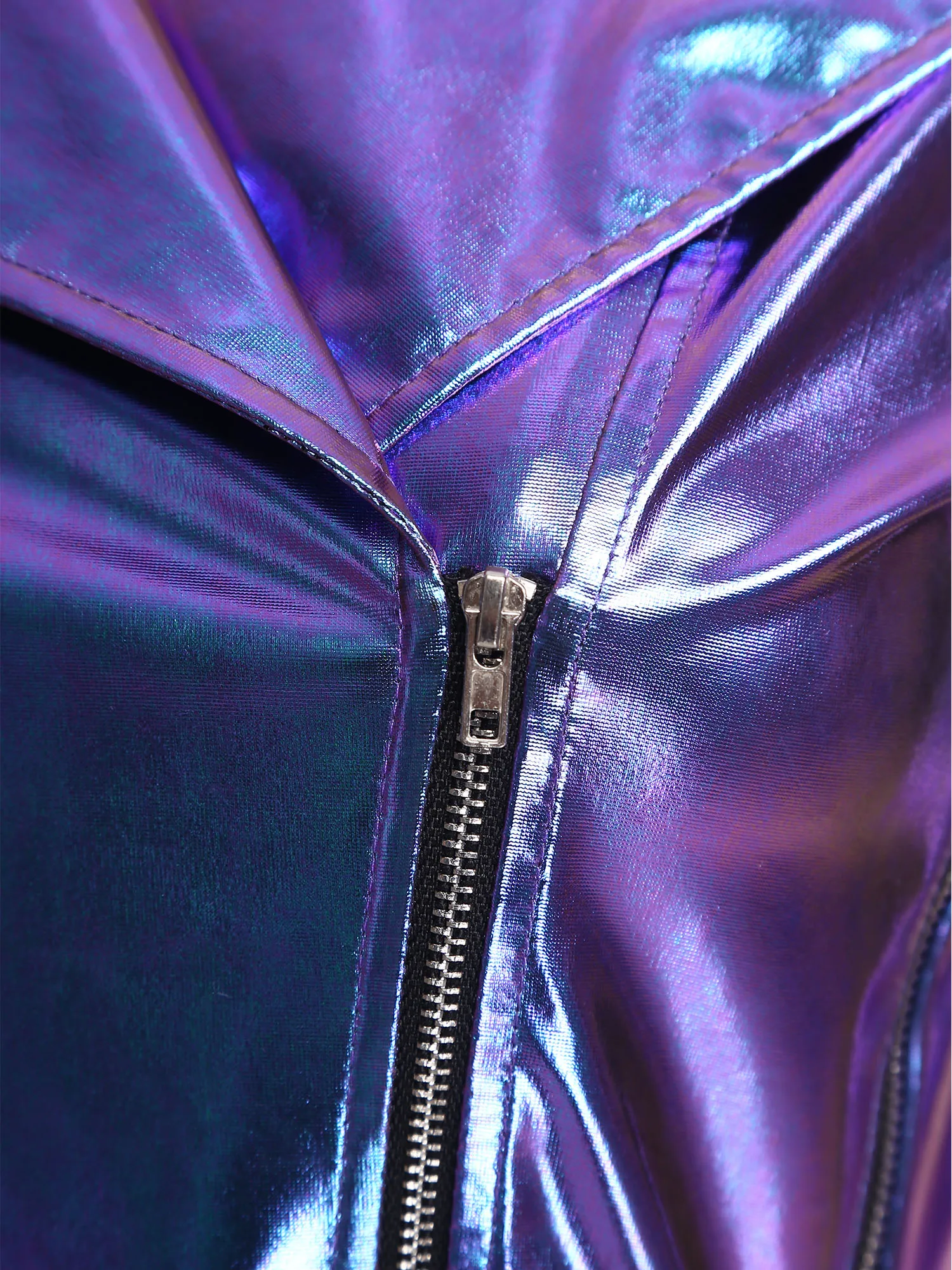 

Women Metallic Shiny Cropped Jacket Biker Motor Coat Fashion Notch Lapel Long Sleeve Side Zipper Crop Outerwear for Club Party