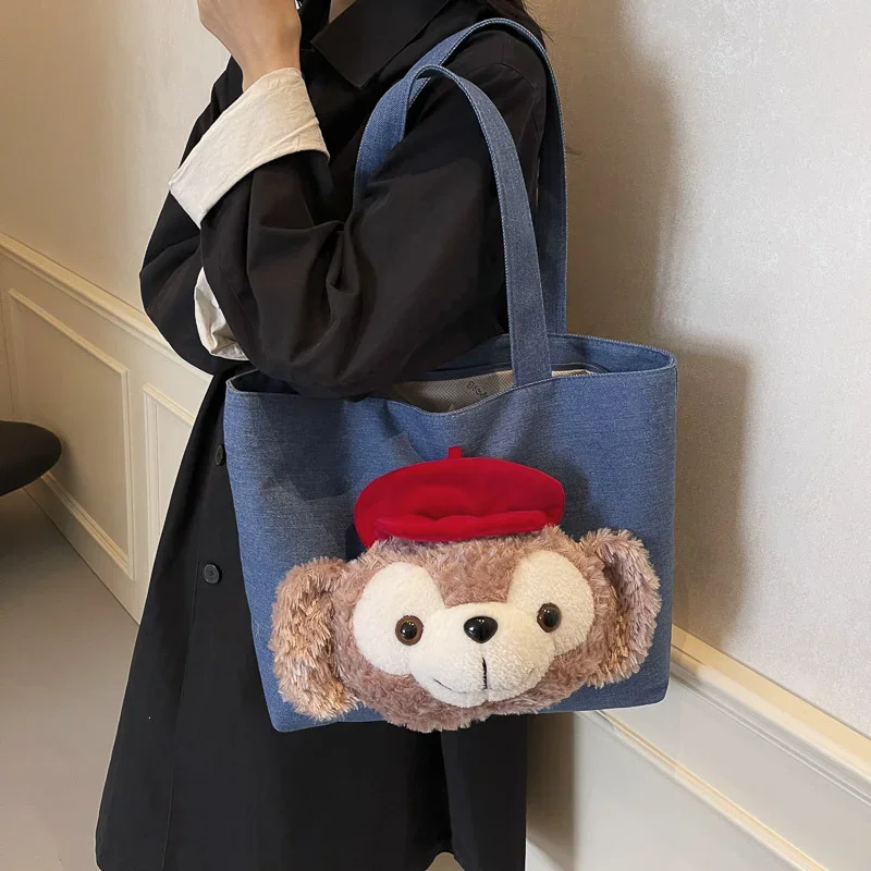 Disney Duffy Bear Cute Casual Handheld Women's Bag Cartoon Doll Simple Versatile Large Capacity Canvas Shoulder Bag