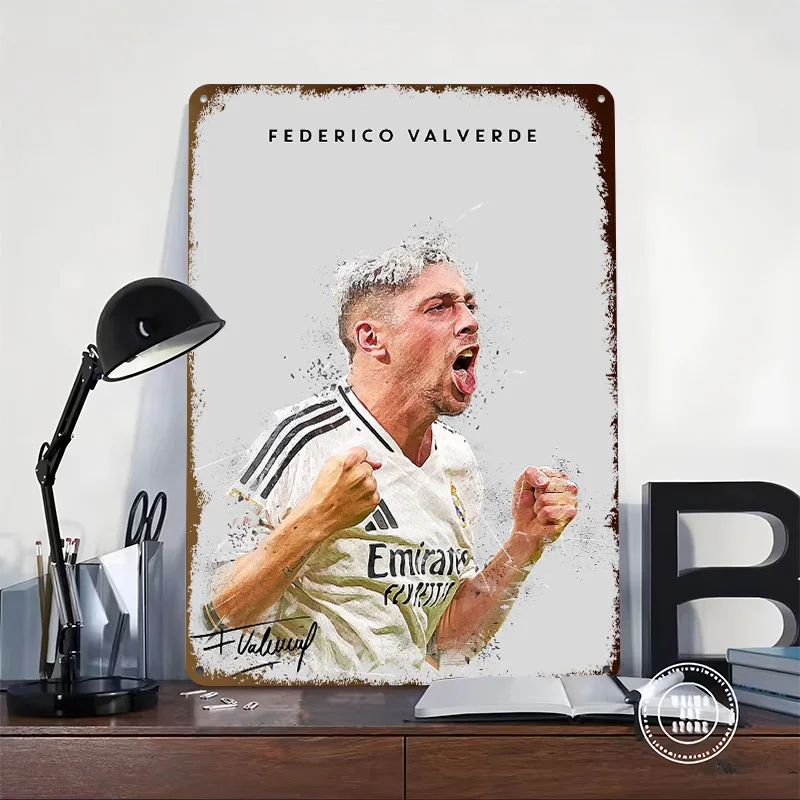 Federico Valverde Soccer Art 3D Texture Printed Poster Custom Vintage Metal Tin Plate Sign for Wall Art Bathroom Decor Room Home