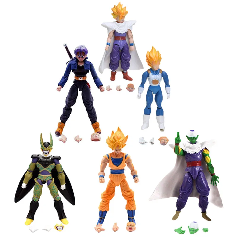 

6 Pcs/set Anime Dragon Ball Action Figure Goku Vegeta Trunks Gohan Movable Toy Joints Face-changing Hands Figurine Model Gift