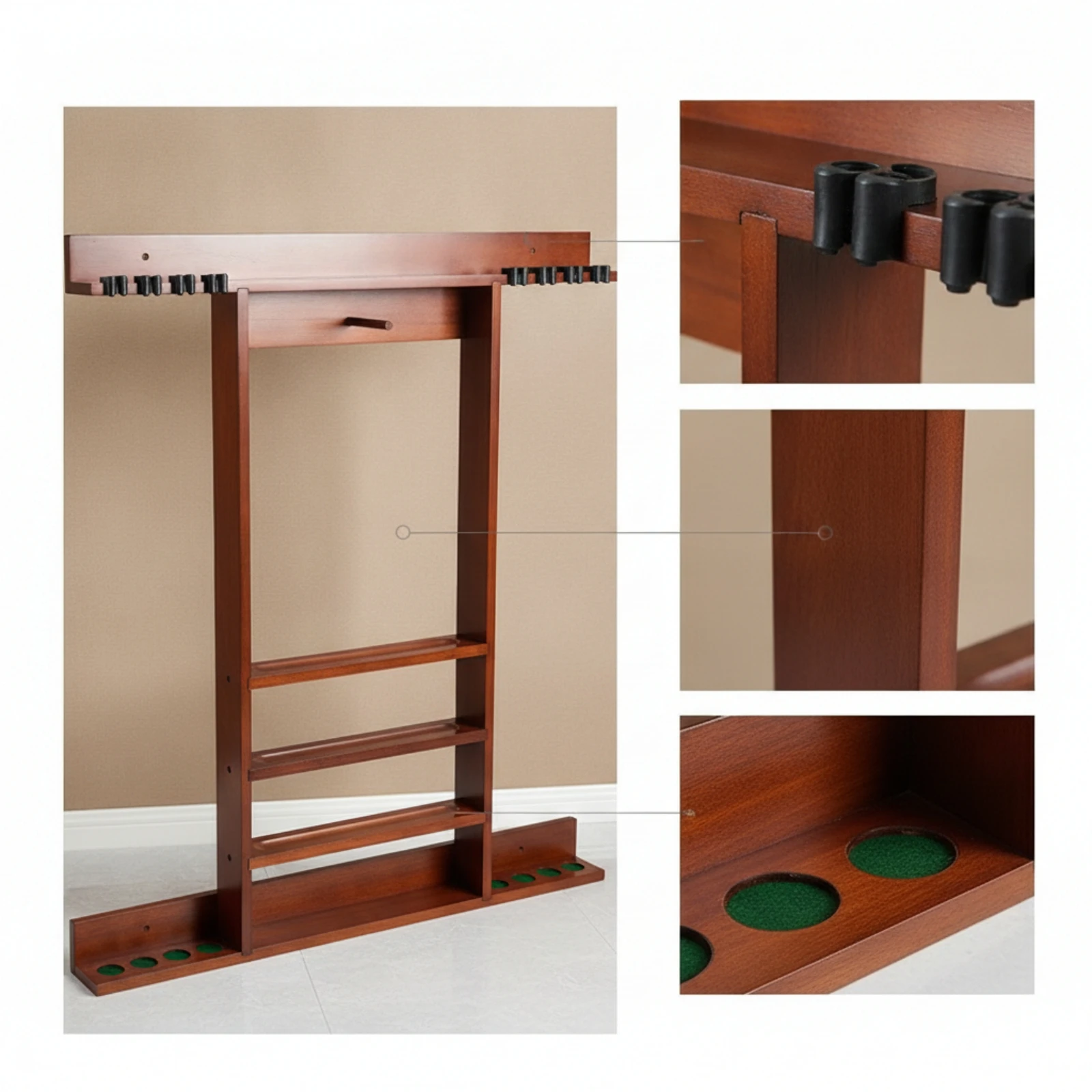 Pool Cue Rack with Shelves Wall-Mounted Pool Cue Rack Sturdy Long-Lasting for Game Room, Man Cave