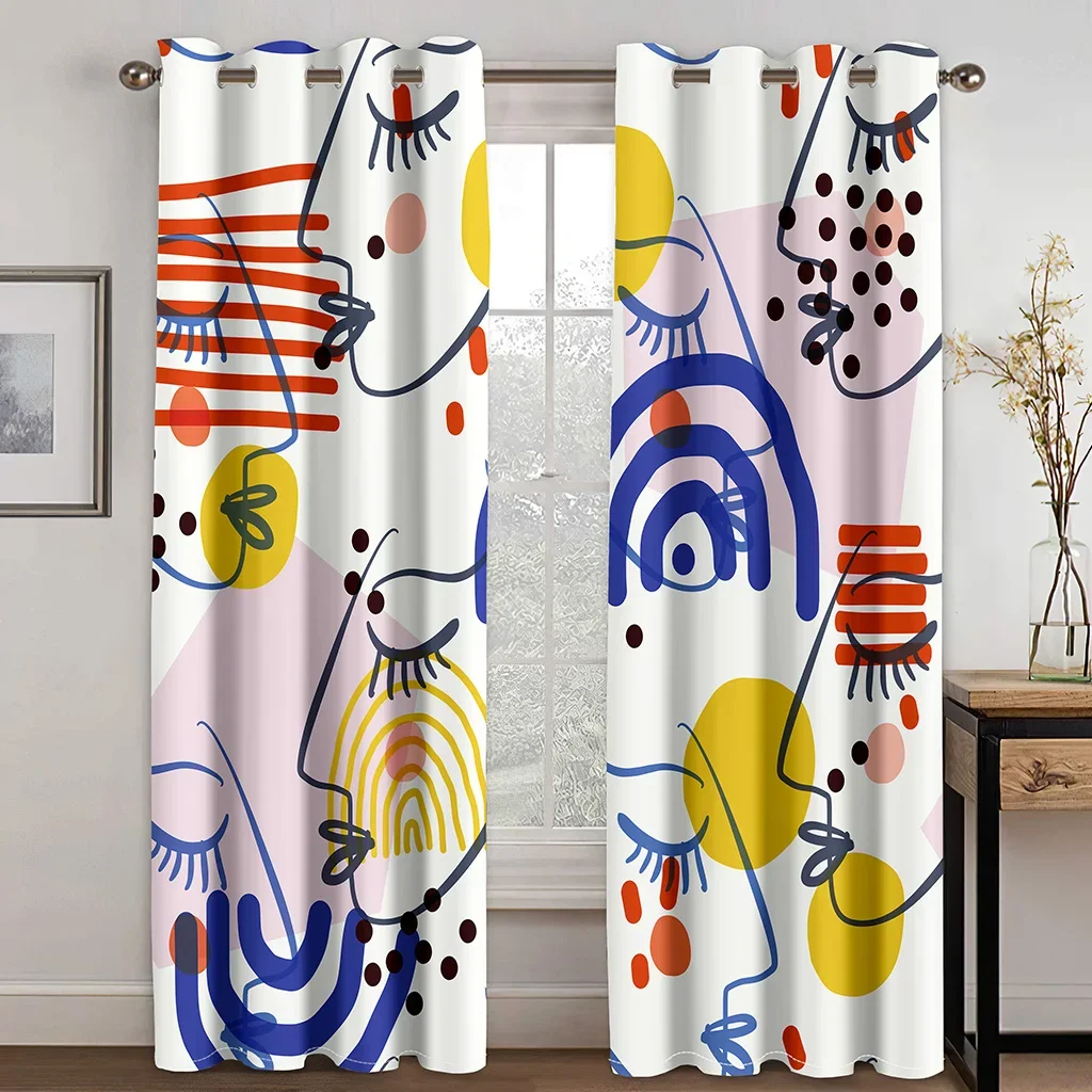 Home Colorful Abstract Graffiti Face Art Luxury Modern Shading Bedroom Winodw Curtains Set for Living Room 2 Pieces Free Shiping