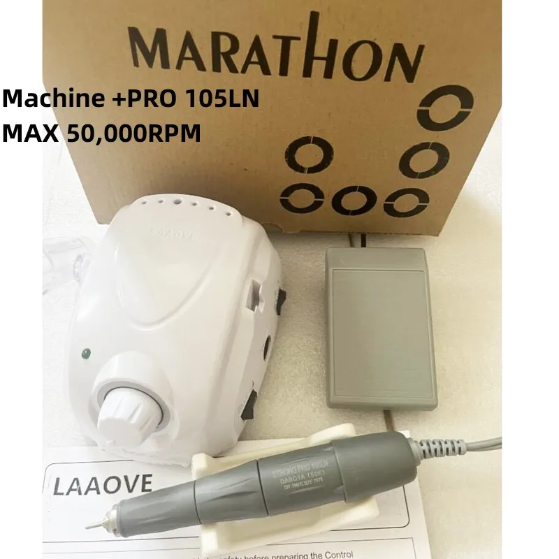 MARATHON Champion-caja de Control de 65W, taladro eléctrico de uñas con mango de alta calidad, 35000RPM, máquina de pulido, juego de manicura, 3