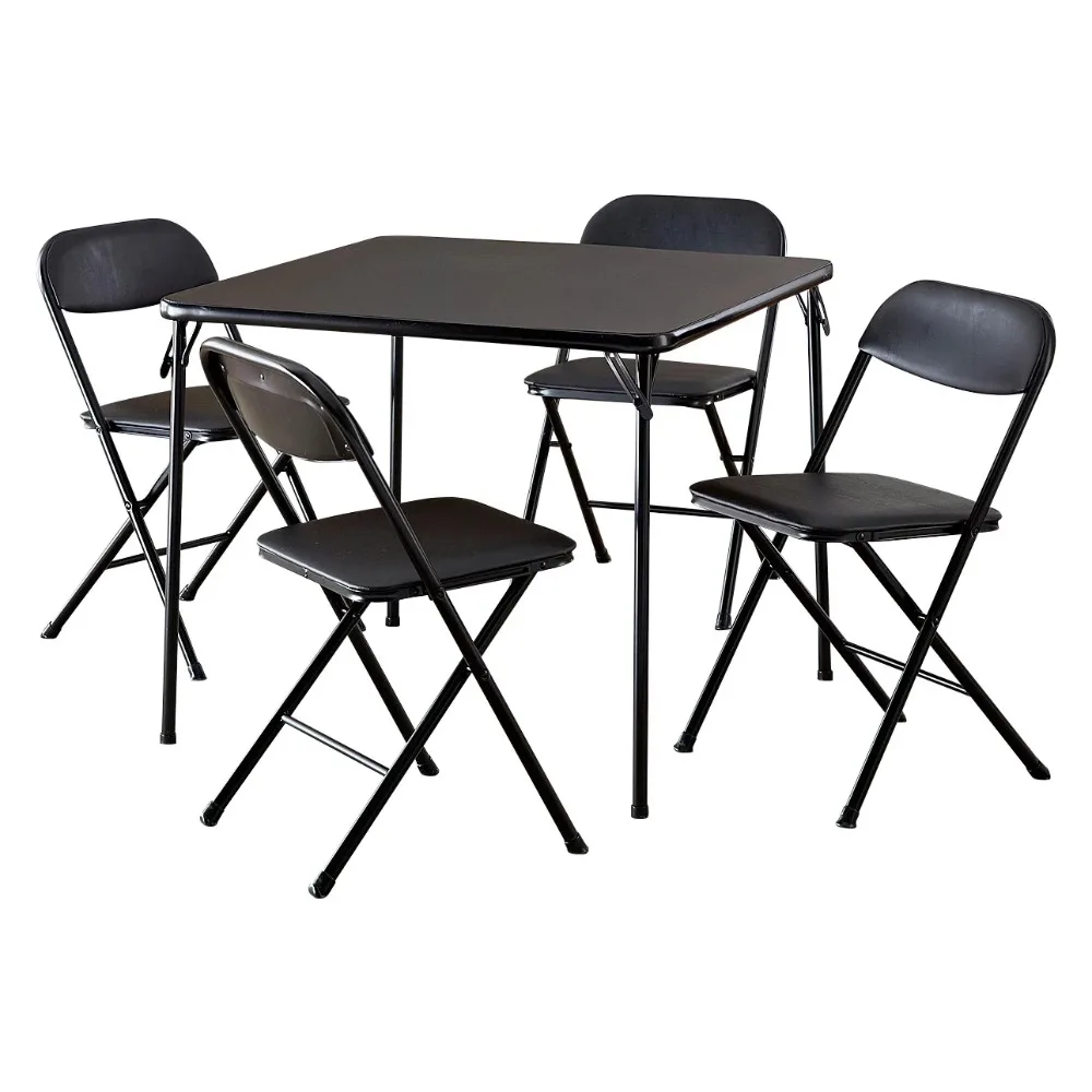 5-Piece Folding Dining Set with Card Table and 4 Vinyl Padded Chairs, Black