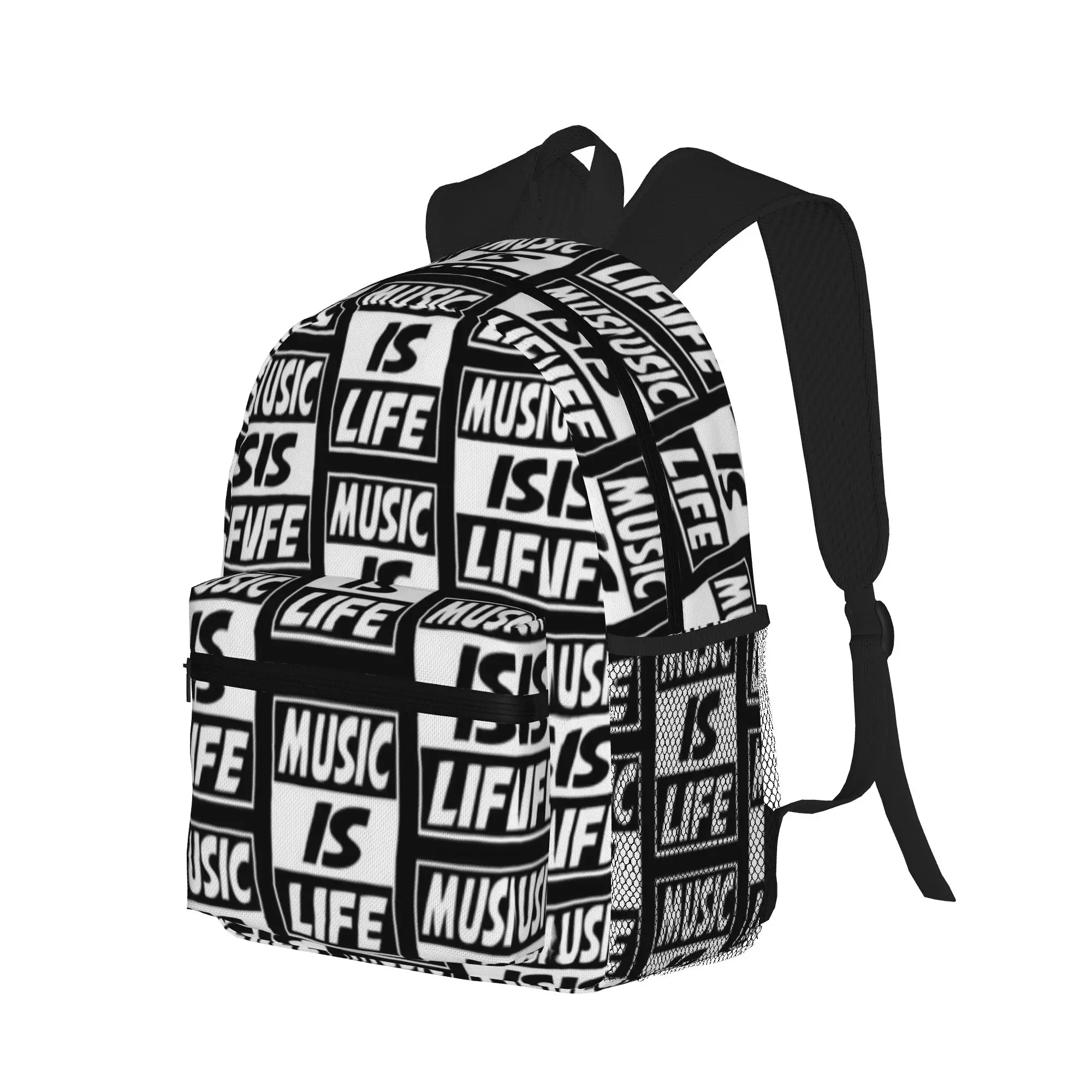 Music is life text  Casual Backpack for Students and Adults Feminina backpack