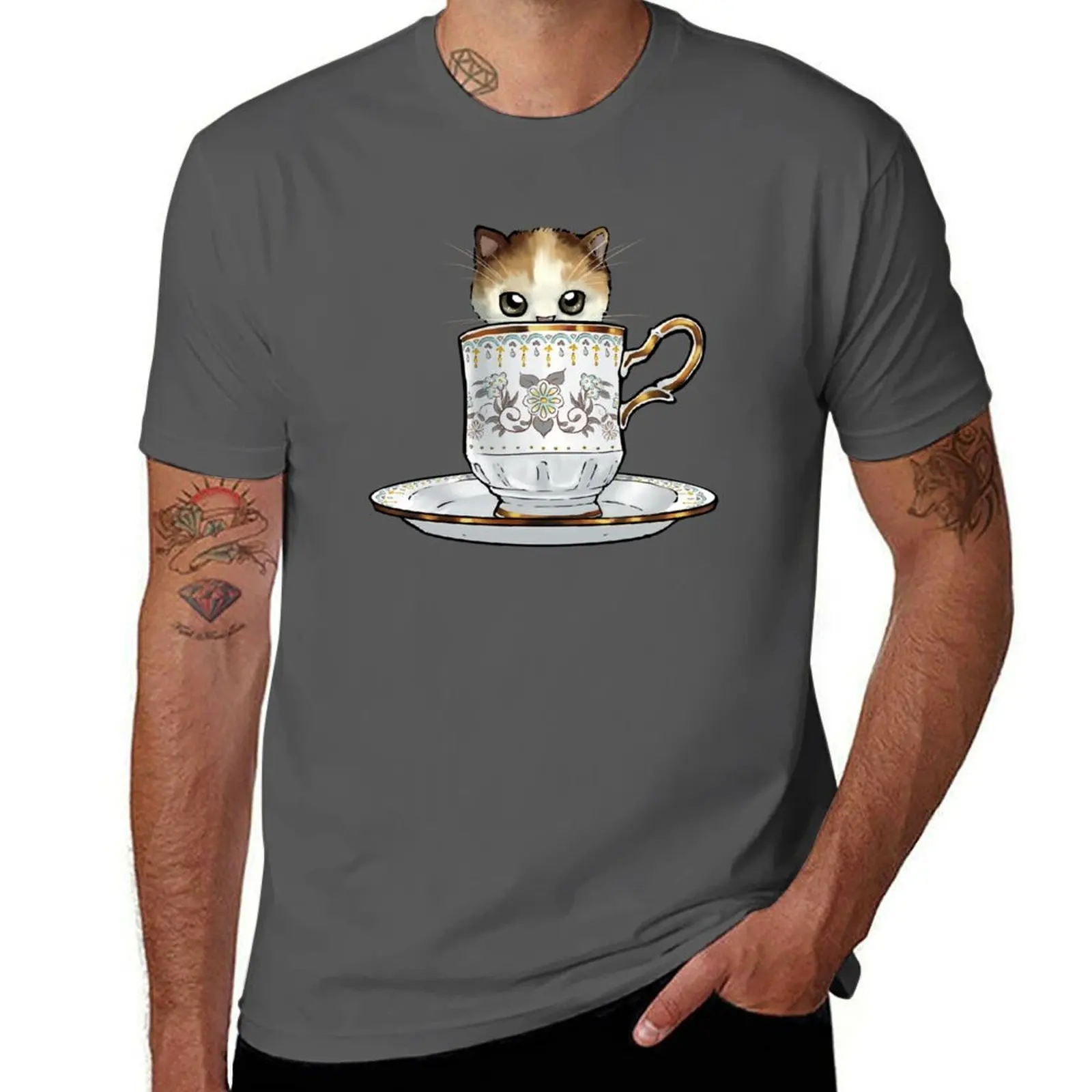 

a Tea Kitten floral in vines Cup, Calico colors original Kitten T-Shirt Minimal Art Print T-Shirt