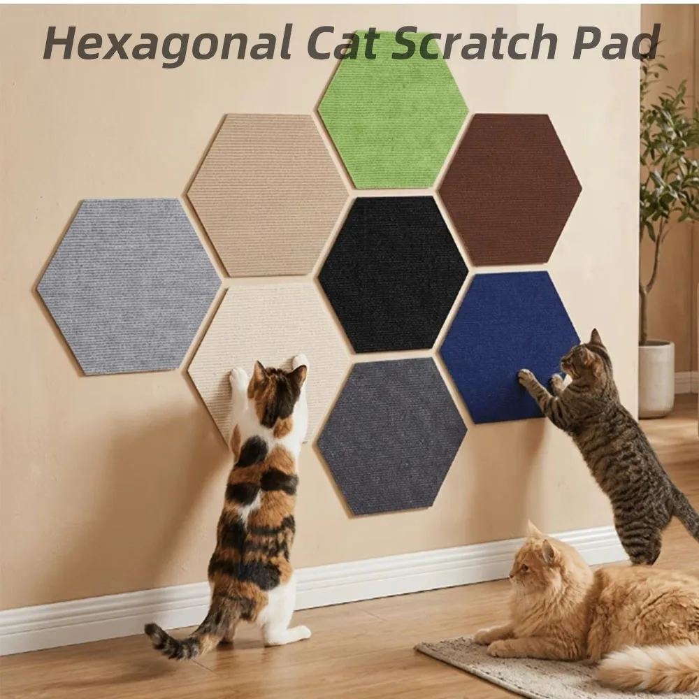 4pcs Self-Adhesive Hexagonal Felt Cat Scratching Protective Pads,Freely Cuttable Cat Scratching Mats for Walls and Furniture