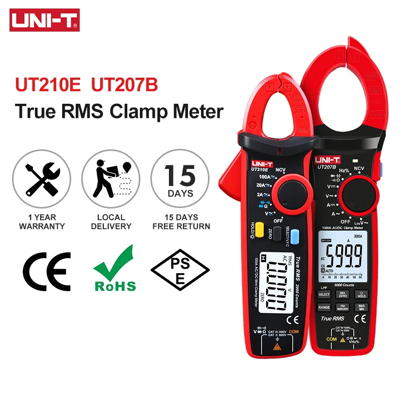 Medidor de Braçadeira Uni-t com Braçadeira Ampermétrica Ut210e Ut210d Ut210c Ut208b Ut207b Ut206b Ut205e ca cc Alicates Multímetro