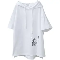 2024 New Short-sleeved T Shirts Women Hooded Printed Solid Color T-shirt Korean Style Fashion Loose Large Size All-match Tops