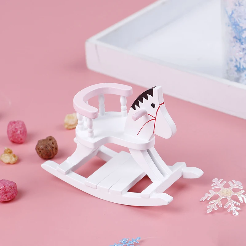 1:12 Poppenhuis Miniatuur Wit Houten Hobbelpaardenstoel Meubelspeelgoed