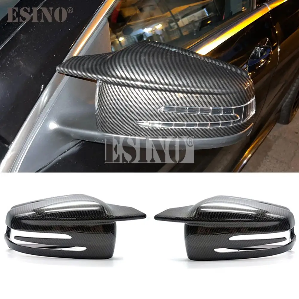 

2 x ABS Carbon Fiber Look Oxhorn Rearview Side Mirror Replacement Covers Case For Mercedes Benz W176 W246 W204 W212 W221 X204