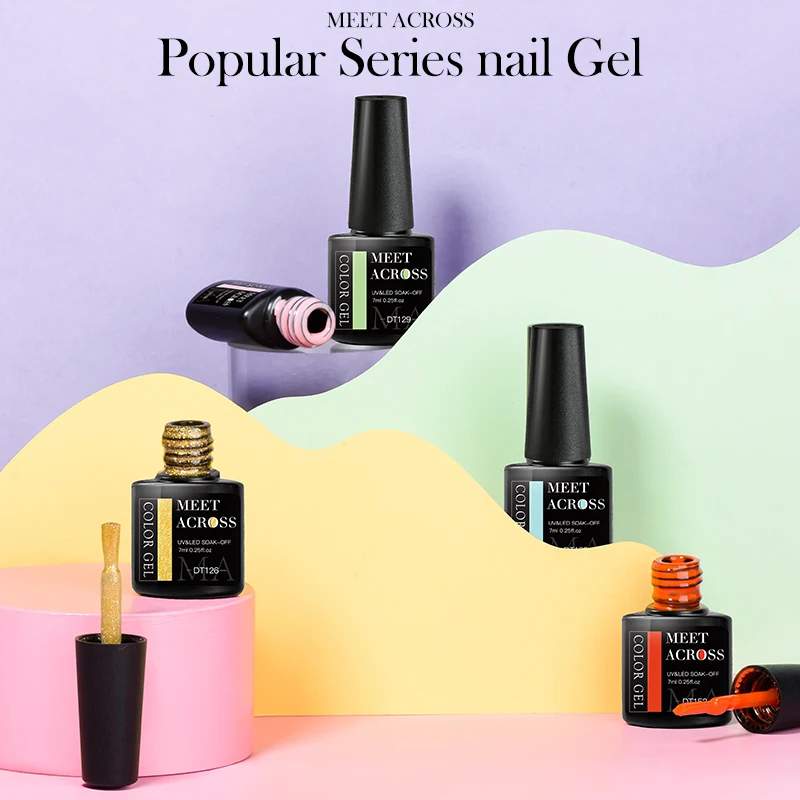 MEET ACROSS-Esmalte Glitter Semi Permanente, Soak Off Gel, Verniz LED UV, Base de Manicure, Top Coat, Preto, Vermelho, 7ml