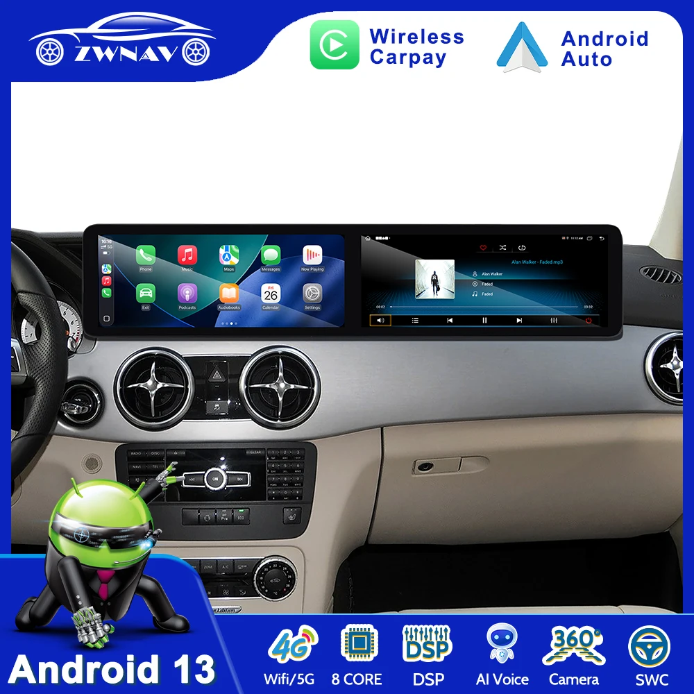 For Mercedes-Benz GLK 2013-2015 Car Radio Android Dual Screen GPS Navigation Multimedia Video Stereo Head Unit Passenger screen