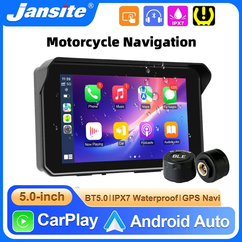 Portable 5" Motorcycle GPS Navigation Bluetooth Wireless Carplay Android Auto Moto Dashboard Monitor  IPX7 Waterproof Display