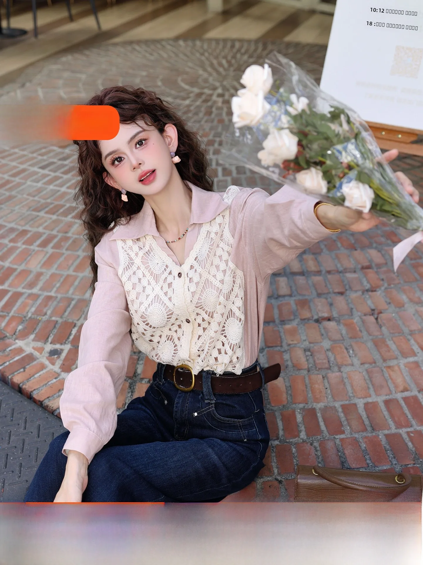 

Рубашка женская Chen Jiajie Peach Milk Jelly Spliced Long Sve Loose, весенне-осенняя, розовая, удобная, дышащая, из хлопка и льна