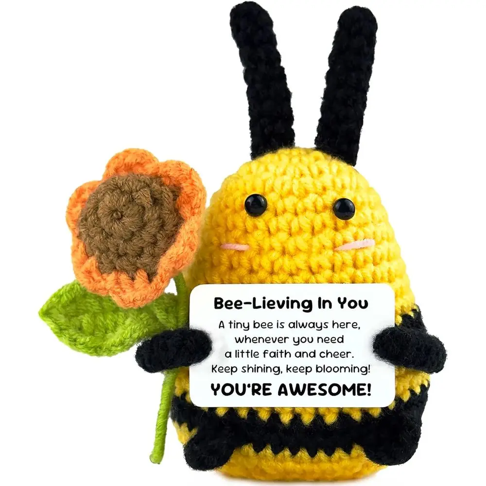 

Эмоциональная поддерживающая пчела, позитивная вязаная крючком кукла-пчела с карточкой, вдохновляющие маленькие вязаные животные ручной работы, милые вещи, забавные подарки