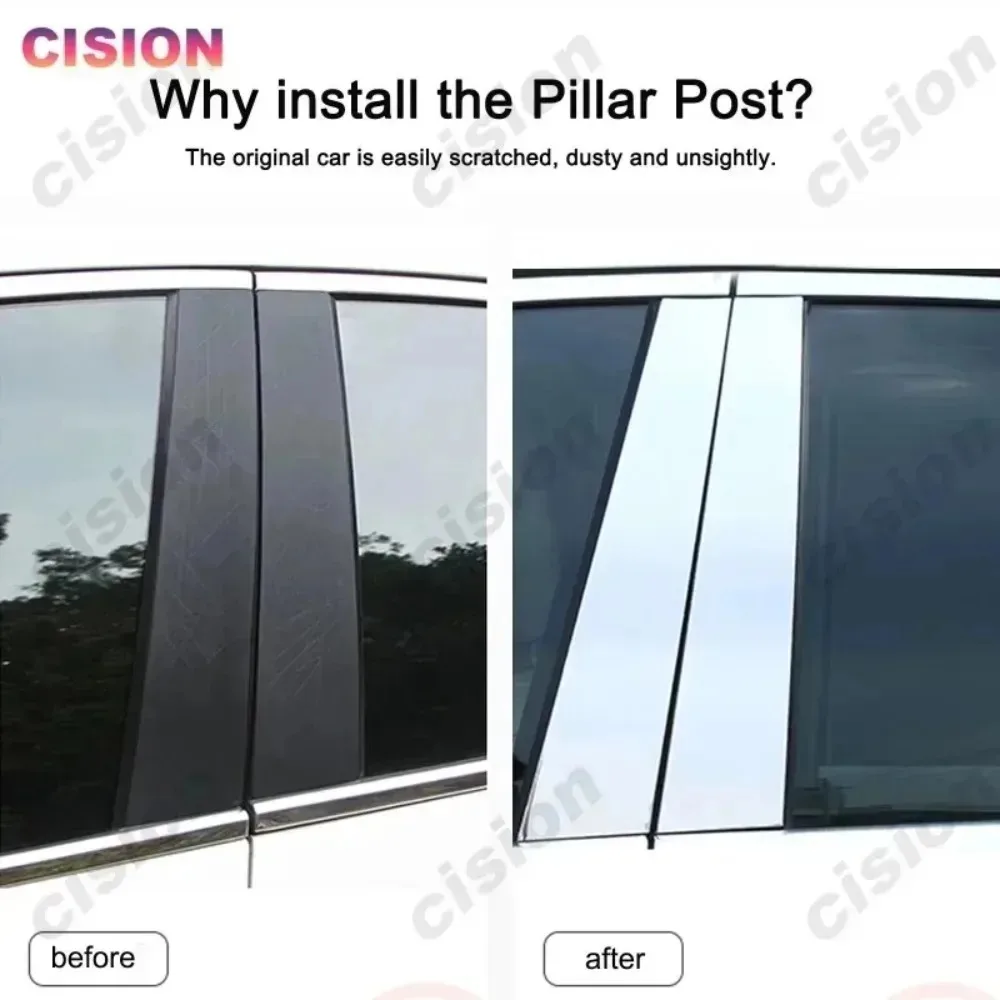 6Pcs Chrome Car Door Window Center B C Pillar Post Cover Trim Middle Column Mirror Effect Sticker For BMW 5 Series G30 2018-2023