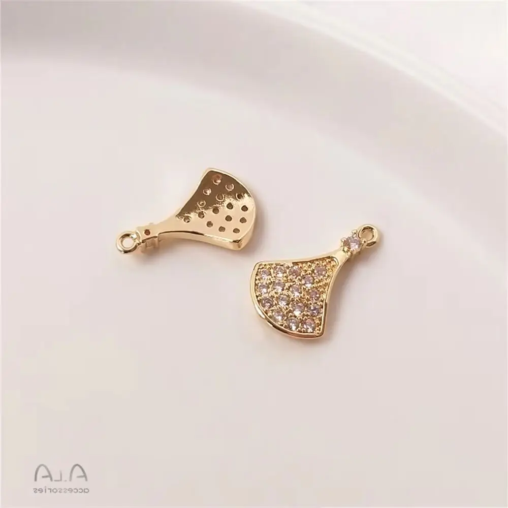 

14K Gold Color Plated Brass Micro Set Zircon Small Skirt Fan Pendant DIY Jewelry Clavicle Necklace Earrings Pendant