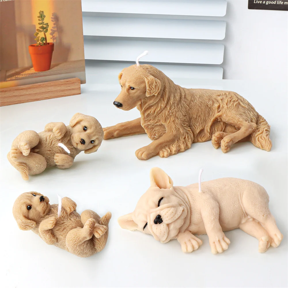 3D Dog Silicone Candle Molds Shar Pei Puppy Soap Chocolate Cake Baking Fondant Moulds Lying Golden Retriever Dog for Gift