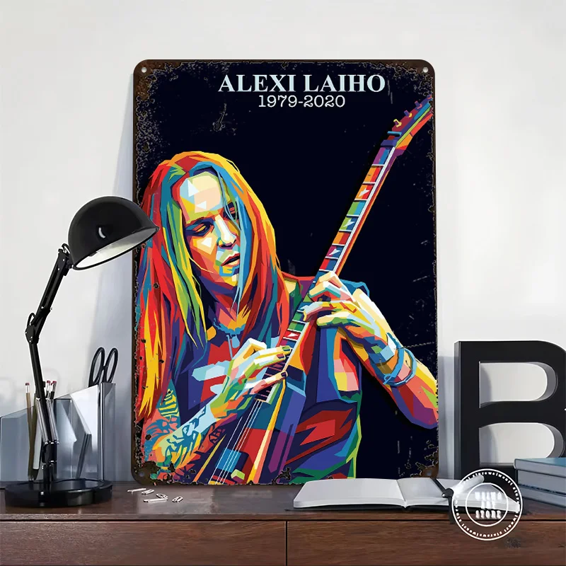 Alexi Laiho Pop Art Portrait 3D Texture Printed Poster Custom Vintage Metal Tin Plate Sign for Wall Art Room Decorating Interior