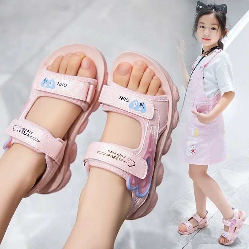 Girls' Sandals 2025 New Summer Kids Princess Beach Shoes for Vacation Soft Sole Anti Slip Girls Candy Color Flats Wear-resistant