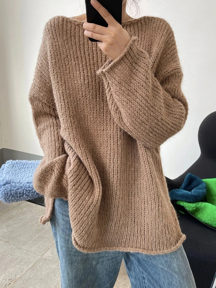 Autumn White Oversized Sweater Women Soft Korean Knitted Pullover Winter Casual Loose Long Knitwear Female Long Sleeve Jumper