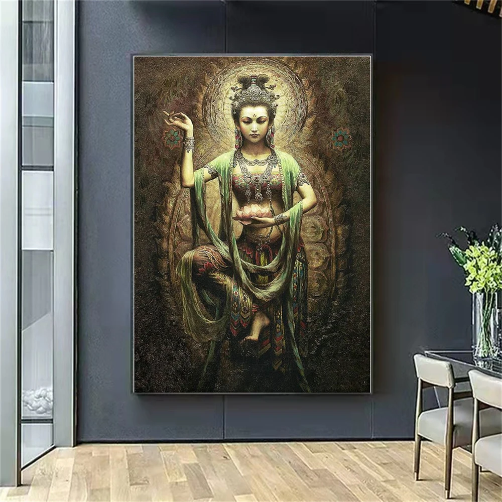 Abstract Oil Painting Southeast Asian Style Buddha Mural On Canvas Hand Painted Religious Temple Wall Art Picture Myth Paint