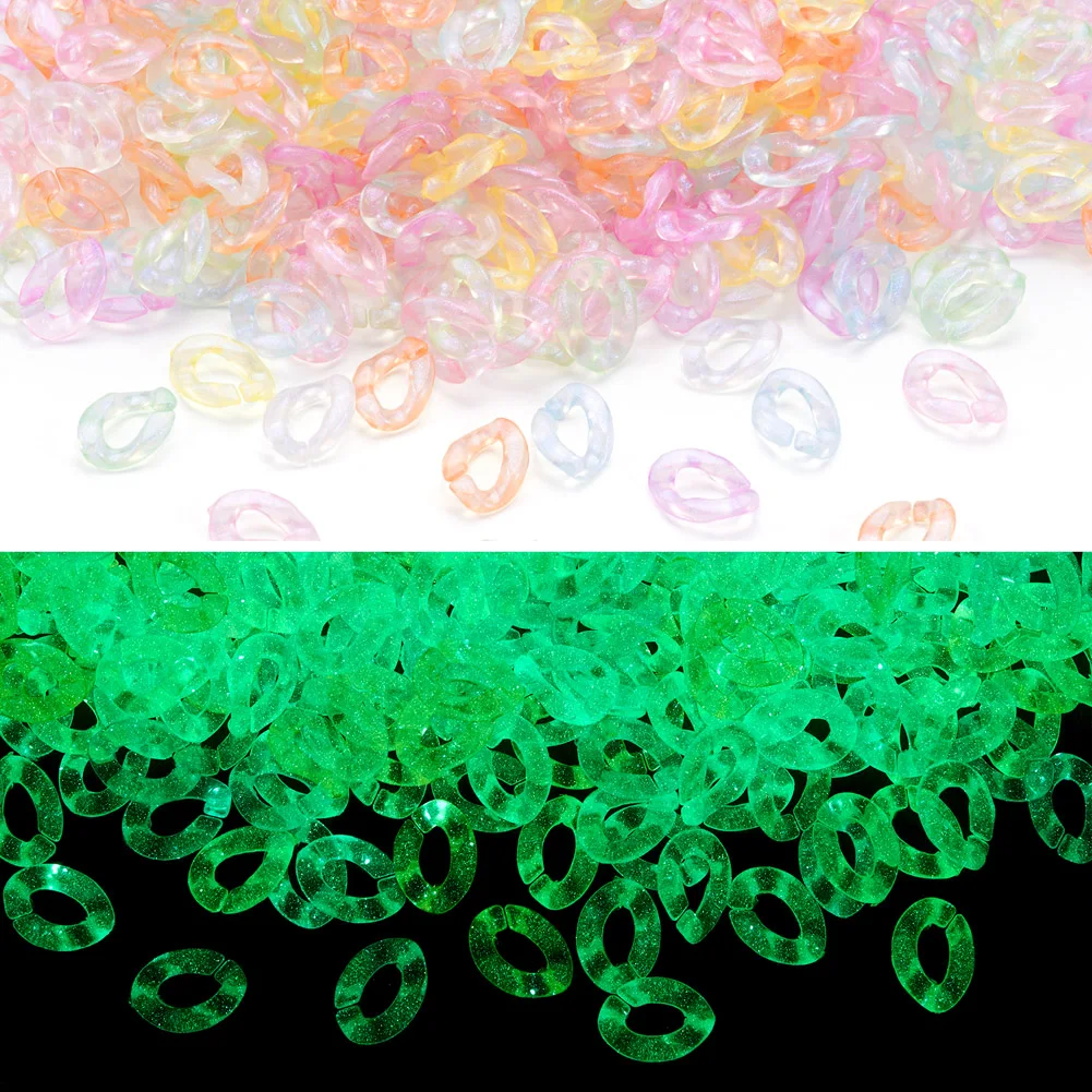 400Pcs Luminous Rainbow Transparent Acrylic Linking Rings Oval Jump Rings&Split Rings Connectors DIY Jewelry Making Bracelets