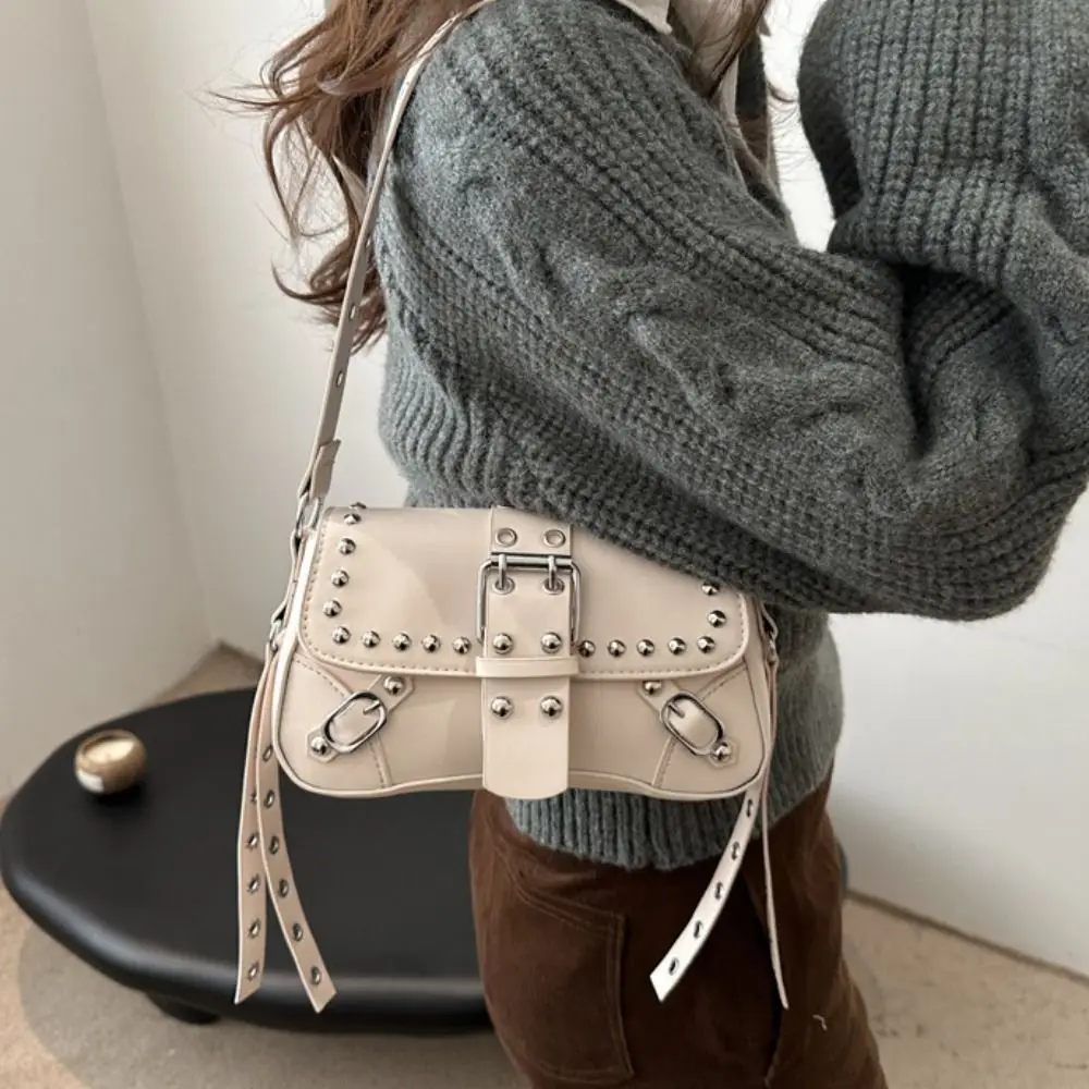 

Trendy Punk Style Y2K Armpit Bag American Style Sweet Cool Underarm Bag Handbag Large Capacity Rivet Shoulder Bag Outing