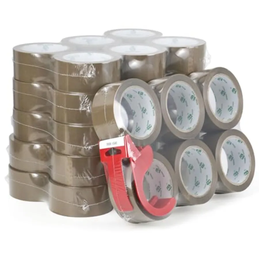 36Rolls Brown Packing Tape with Dispenser Brown Tape Refill Rolls for Packaging Shipping and Moving 2.6Mil 1.88 Inch x 60 Yard