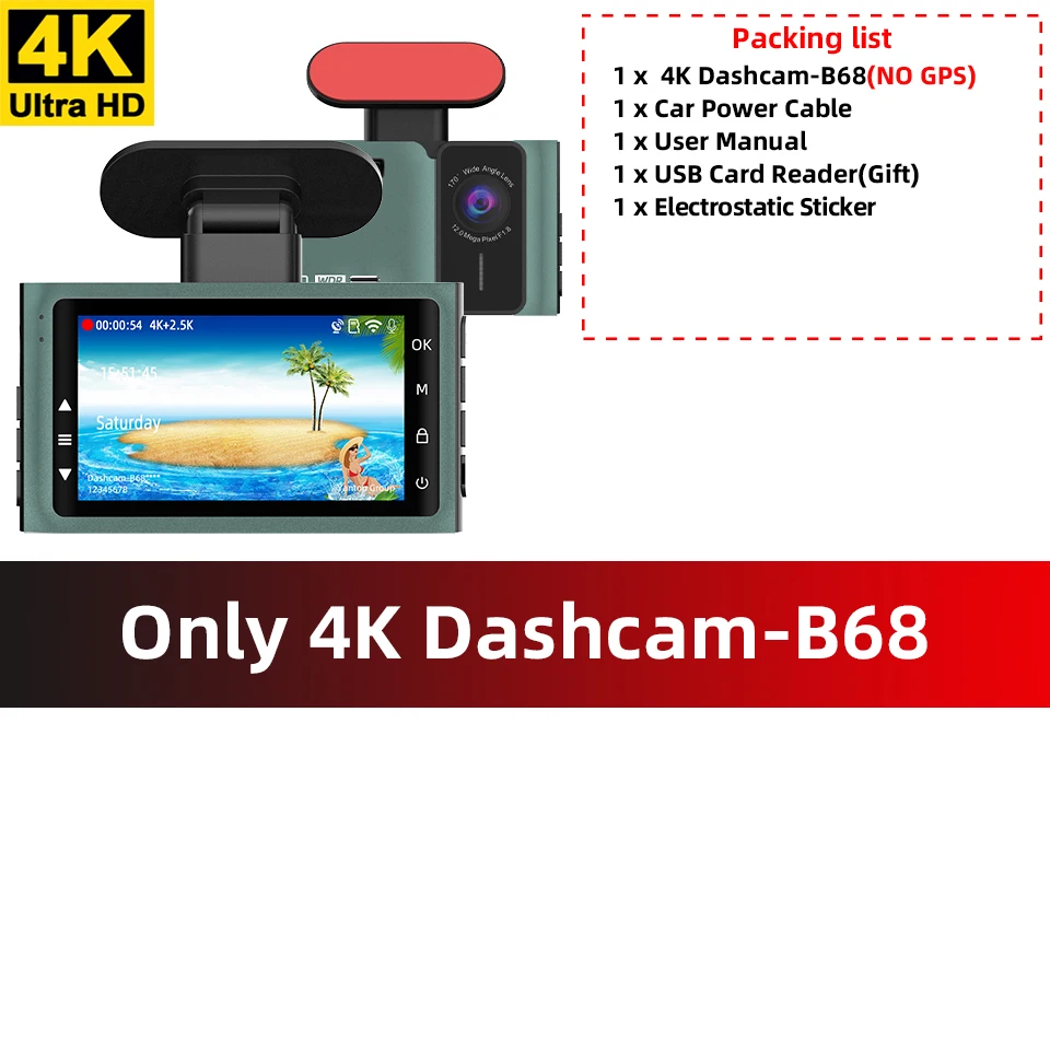 4K Dashcam CAR DVR Video Recorder Support Infrared Rear 2K Dual Lens Night Vision Room Rearview Camera 24H Parking Monitoring