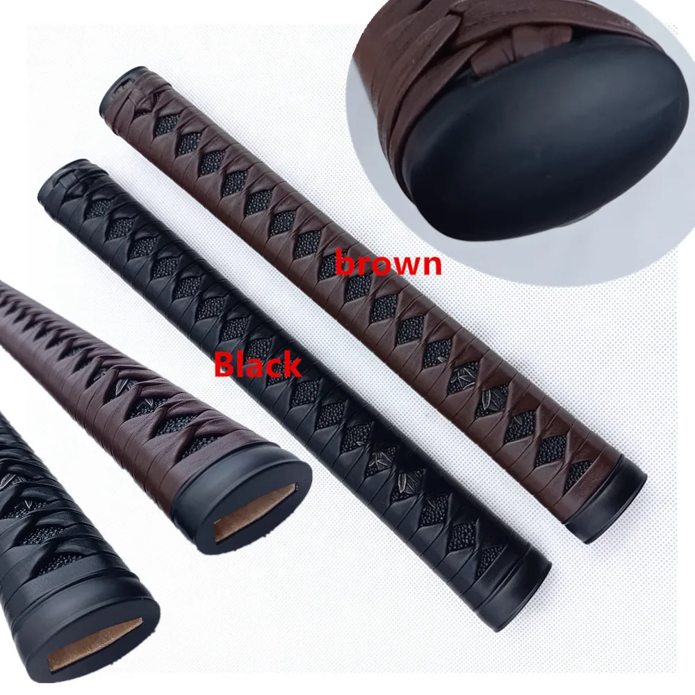 30cm Leather Handle Kirsite Tsuka/Fuchi Kashira For Japanese Samurai Sword Katana/Wakizashi DIY Accessory